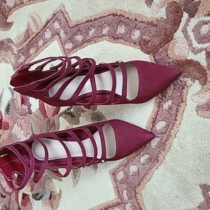 Rossini Burgundy Faux Suede 4 Inch Strapped Heels with back zipper by Aldo
